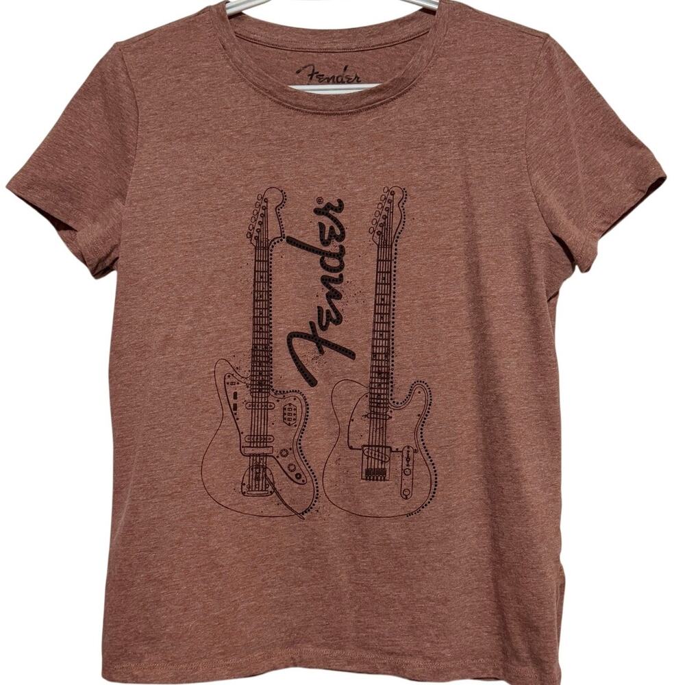 Fender Women's Dusty Rose Rhinestone Guitars Short Sleeve T-Shirt Size M